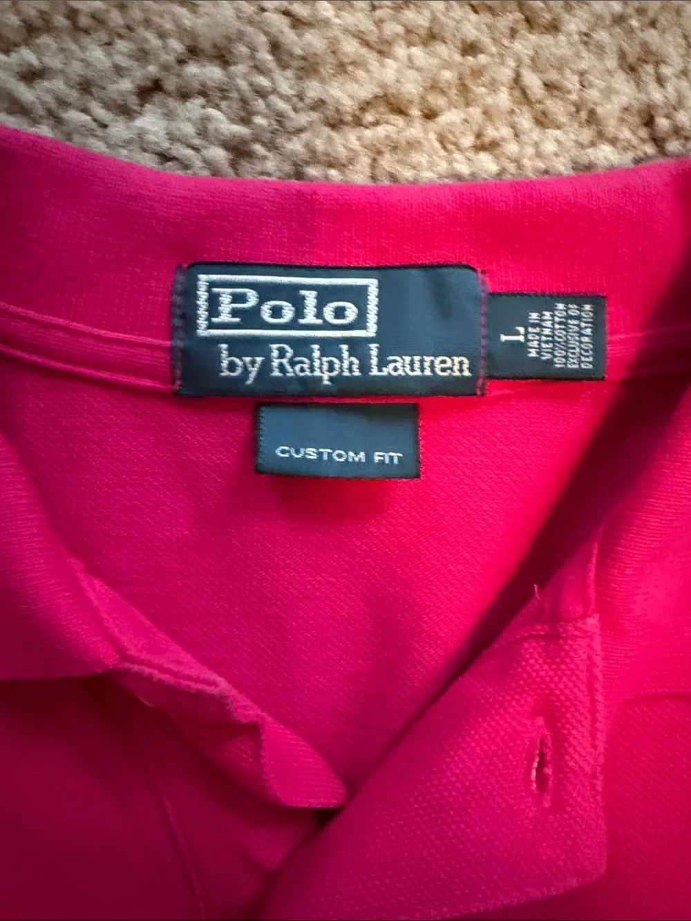 Ralph Lauren Men’s Bright Pink Custom fit  Polo with Green Pony
